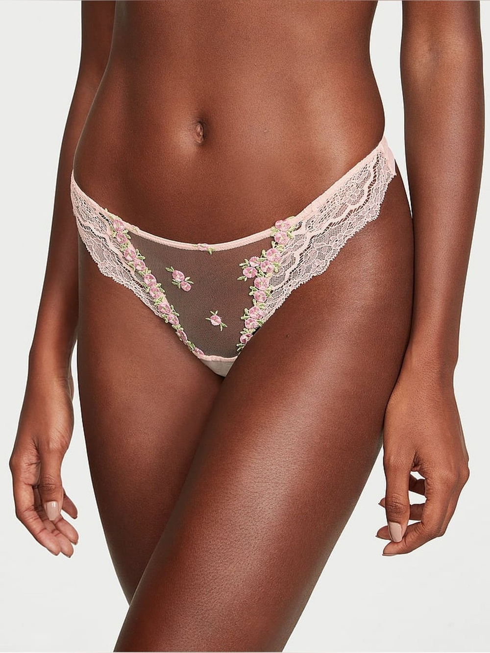 Victoria's Secret | Pink Fizz Thong Embroidered Panties | Size Medium
